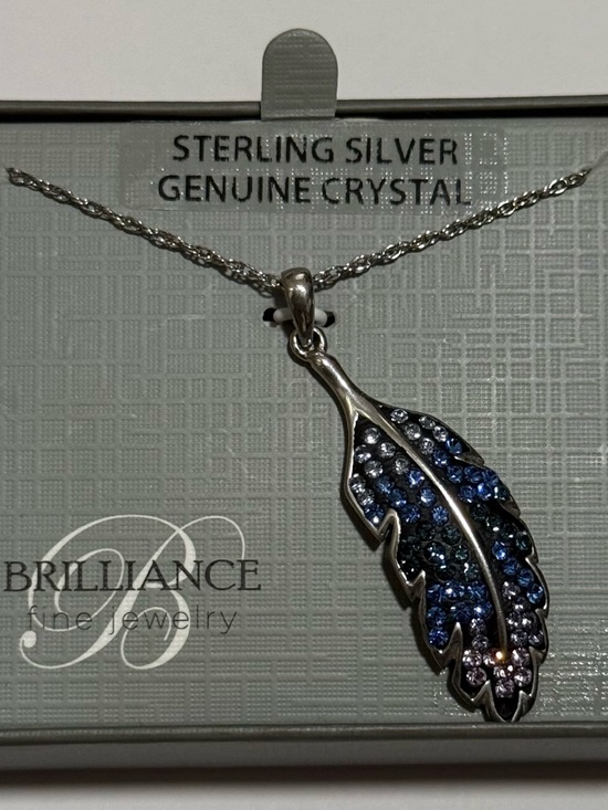 Brilliance Fine Jewelry Jewelry - Brilliance Sterling Silver Blue Crystal Feather Pendant Necklace 18” Chain New